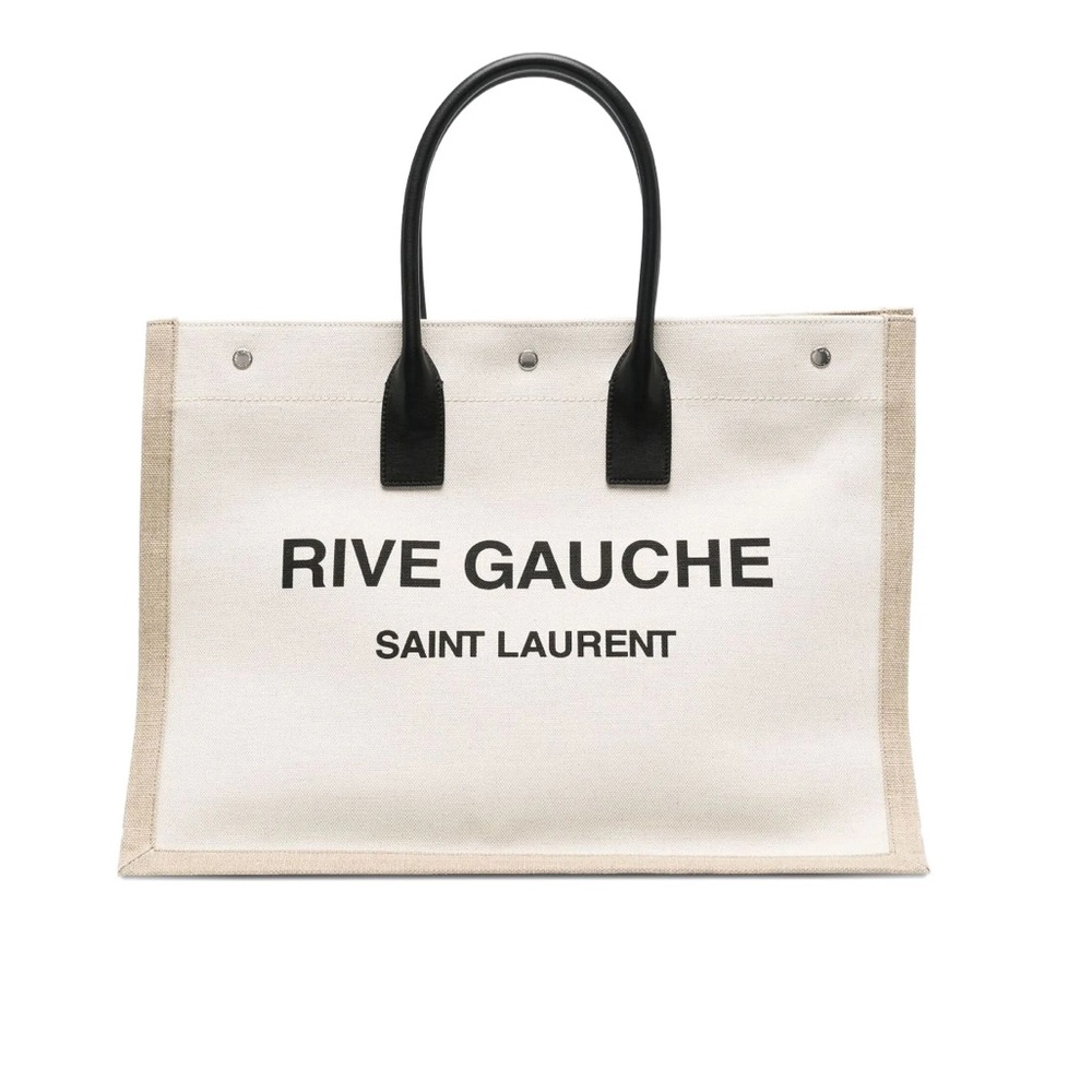 Authentic Saint Laurent Beige and Black Canvas Tote